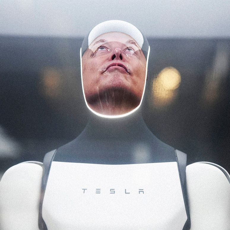 Musk en un robot Tesla