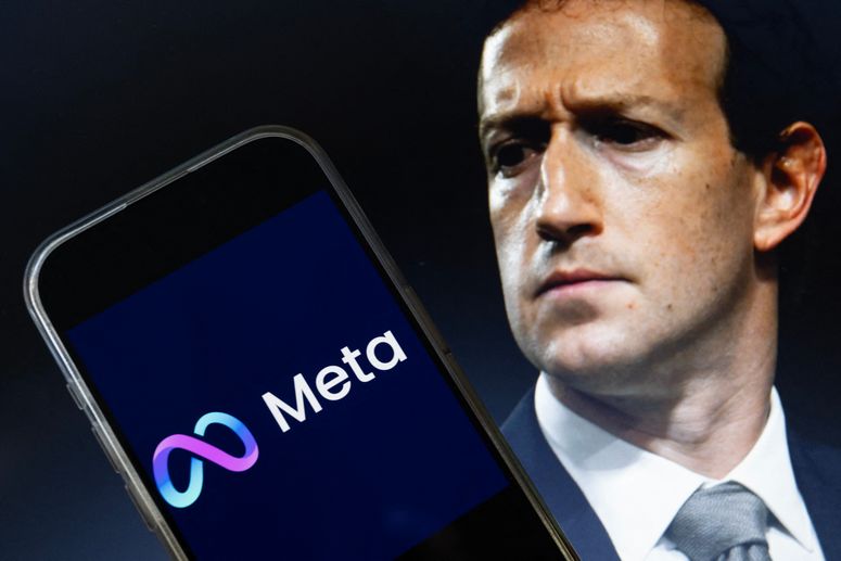 El logo de Meta y el CEO Mark Zuckerberg.