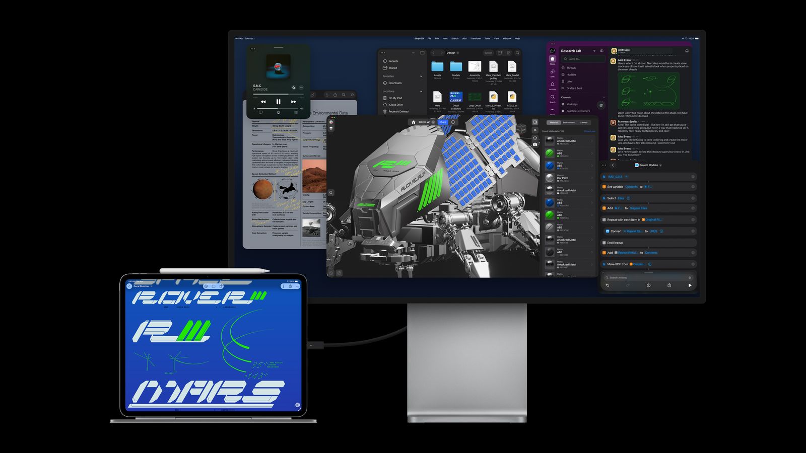 El iPad Pro tambin es compatible con pantallas externas. El tamaño de la ventana ahora se puede cambiar libremente así...