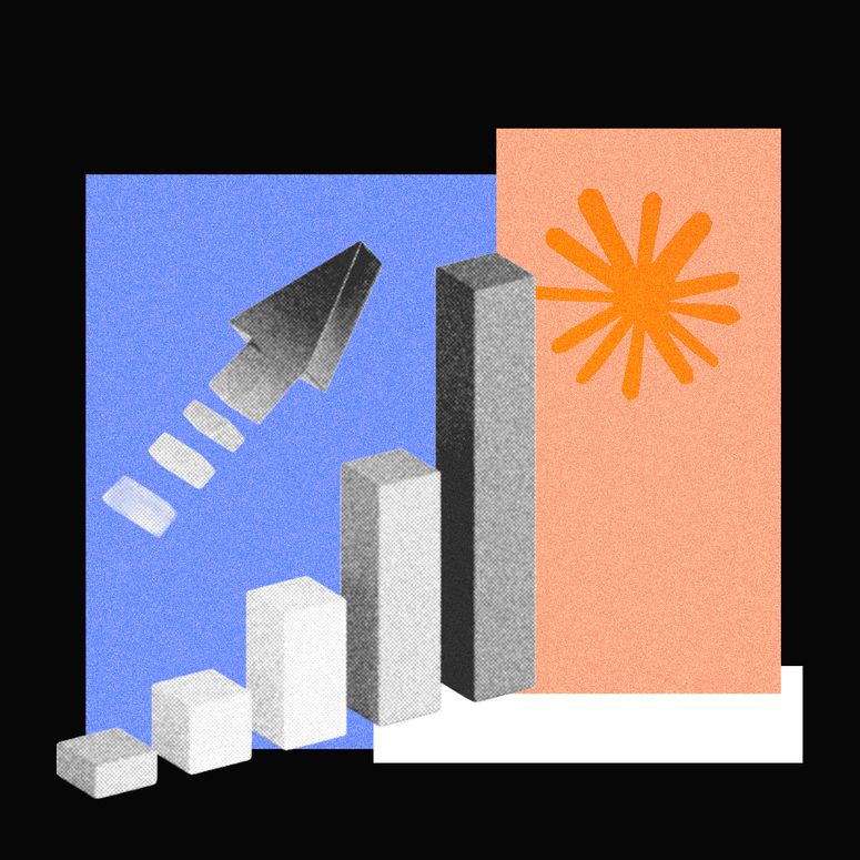 Gráfico de barras y flecha subiendo