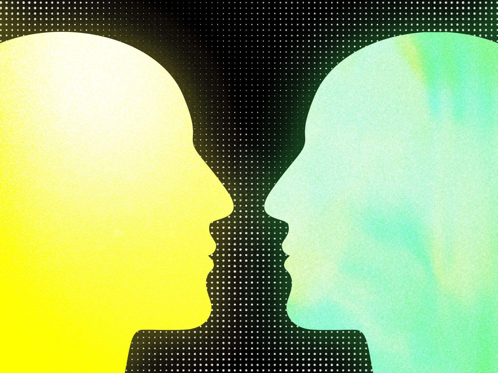 Dos cabezas de perfil en color mirndose mutuamente