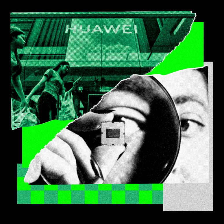 Persona con chip, logo de Huawei