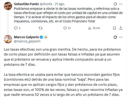 El tuit de Marcos Galperin sobre la forma de informar las tasas